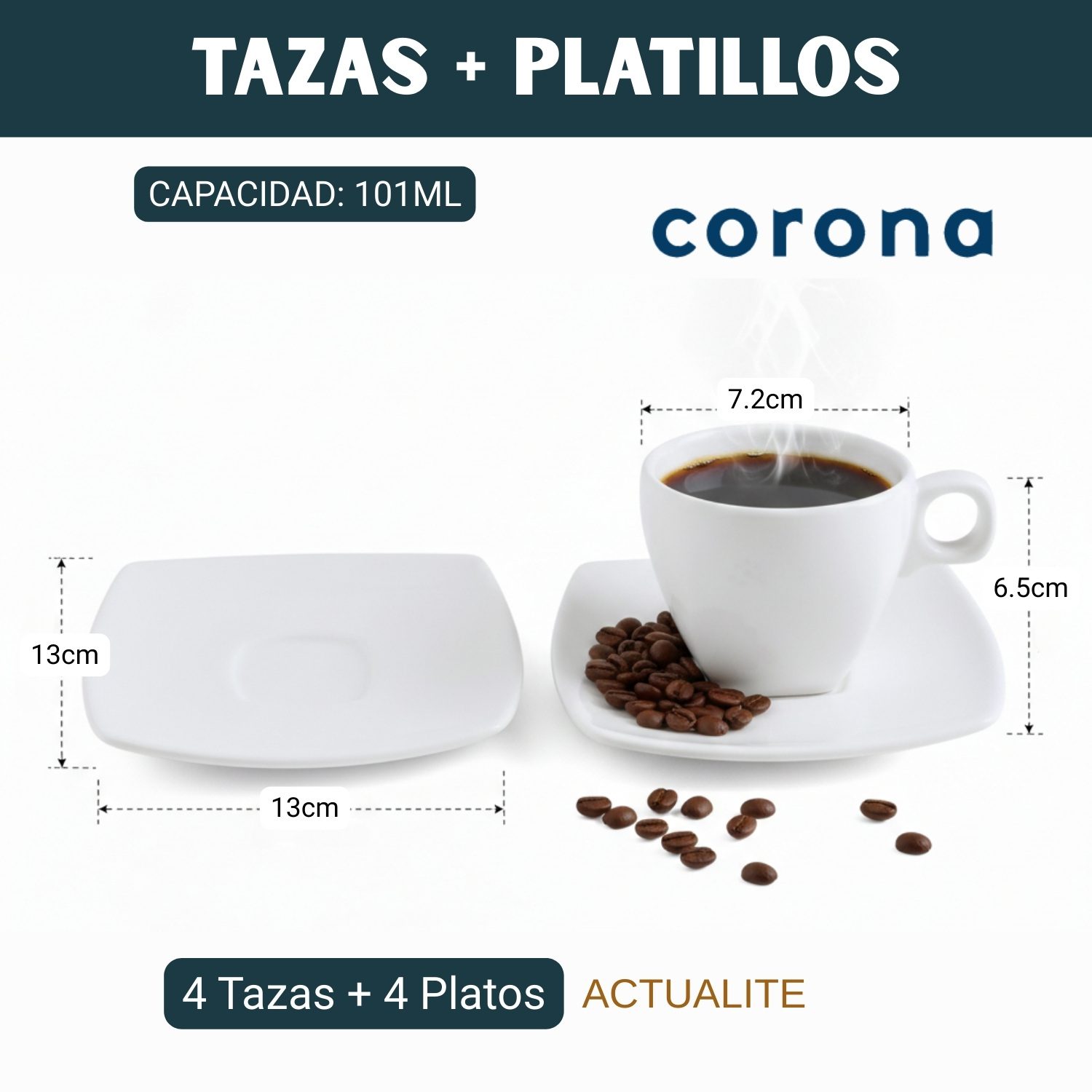 Set Taza para Café Espresso más Plato Corona 100ml - 8pzs Actualite - Imagen 3