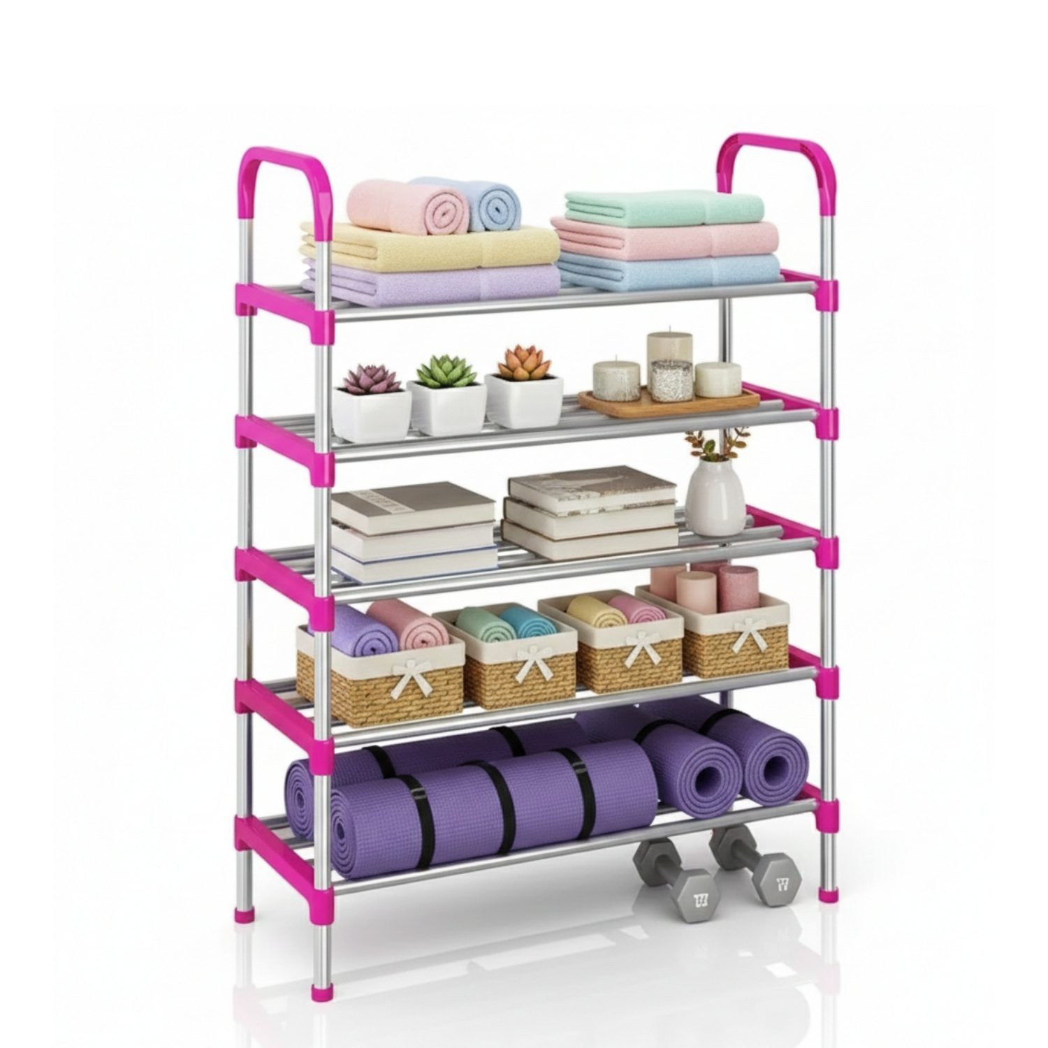 Zapatera de 5 Niveles Estante Organizador Armable Multifuncional Rosa
