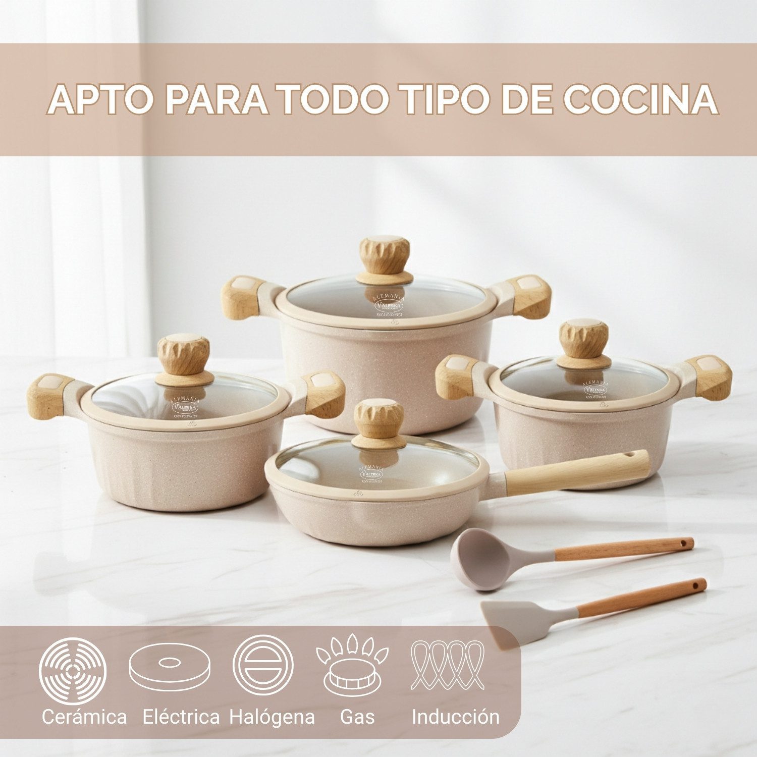 Juego de Ollas Roca Volcánica Valeska Lily 8 - Crema - Imagen 3