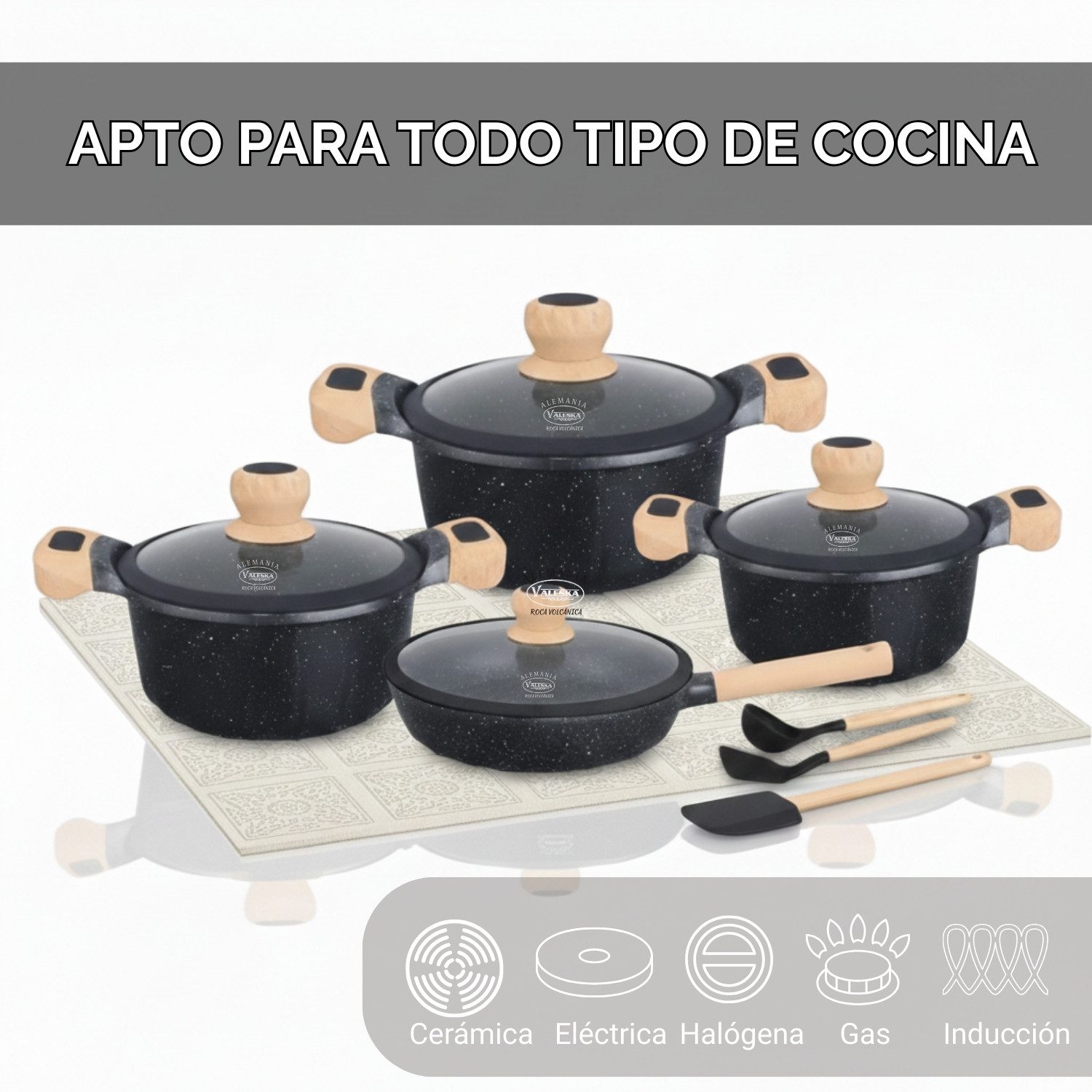 Juego de Ollas Roca Volcánica Valeska Lily 8 - Negro - Imagen 3