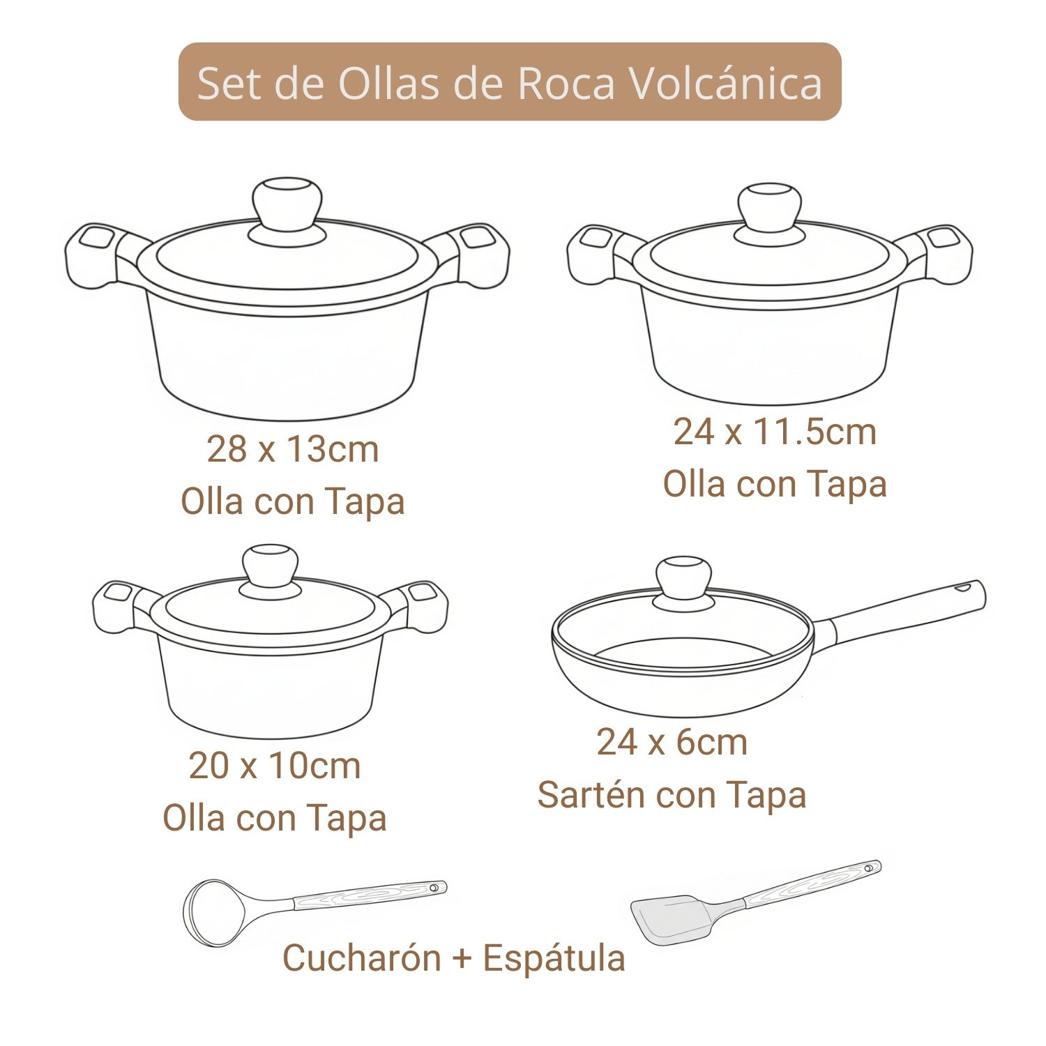Juego de Ollas Roca Volcánica Valeska Lily 8 - Crema - Imagen 4
