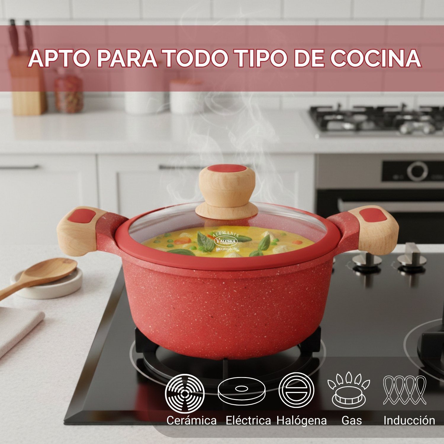 Juego de Ollas Roca Volcánica Valeska Lily 8 - Rojo - Imagen 3