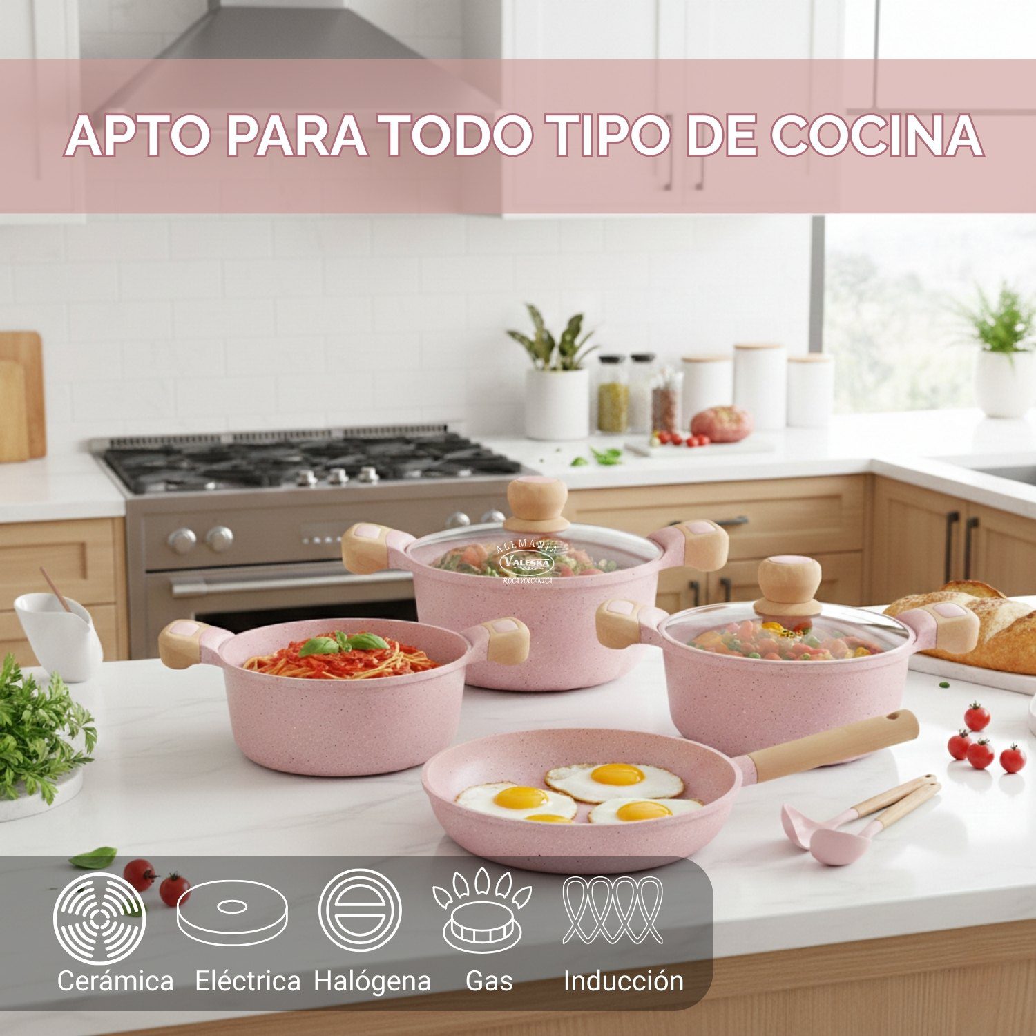 Juego de Ollas Roca Volcánica Valeska Lily 8 - Rosa - Imagen 2