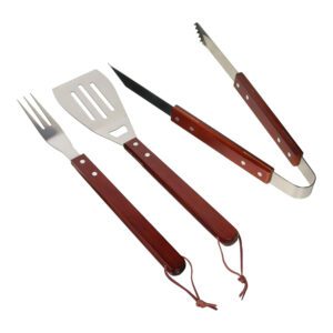 Set Parrillero de Acero Inoxidable con Mango de Madera 3 Pzs