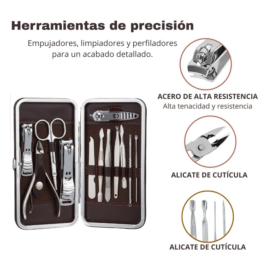 Set Manicure Pedicure 12 en 1 Acero Inox con Estuche - Imagen 2