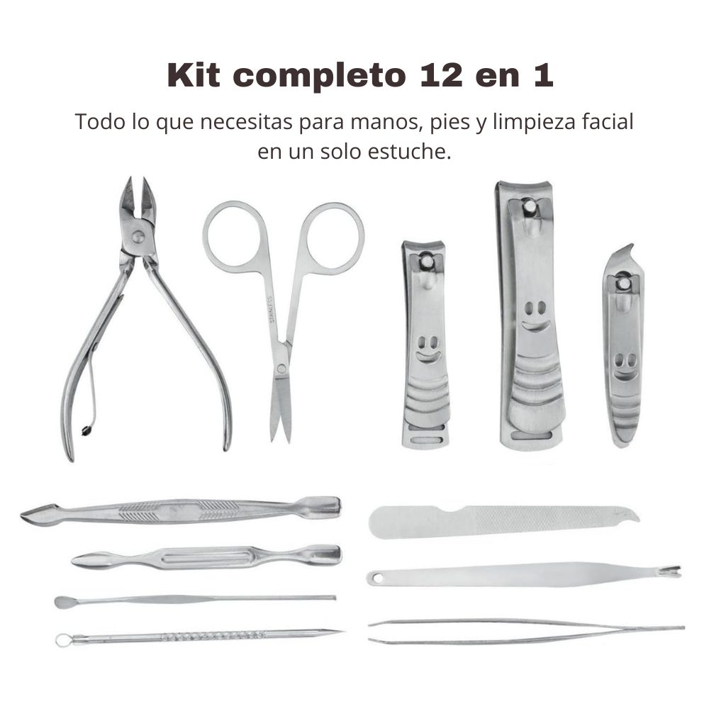 Set Manicure Pedicure 12 en 1 Acero Inox con Estuche - Imagen 4