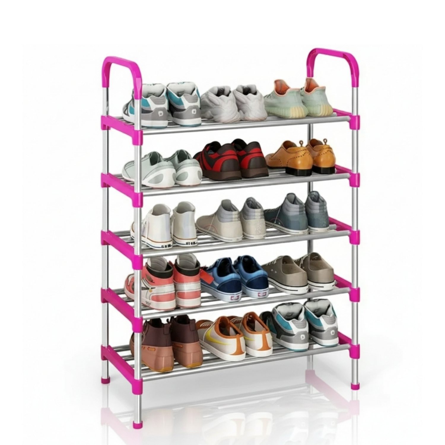 Zapatera de 5 Niveles Estante Organizador Armable Multifuncional Rosa - Imagen 5