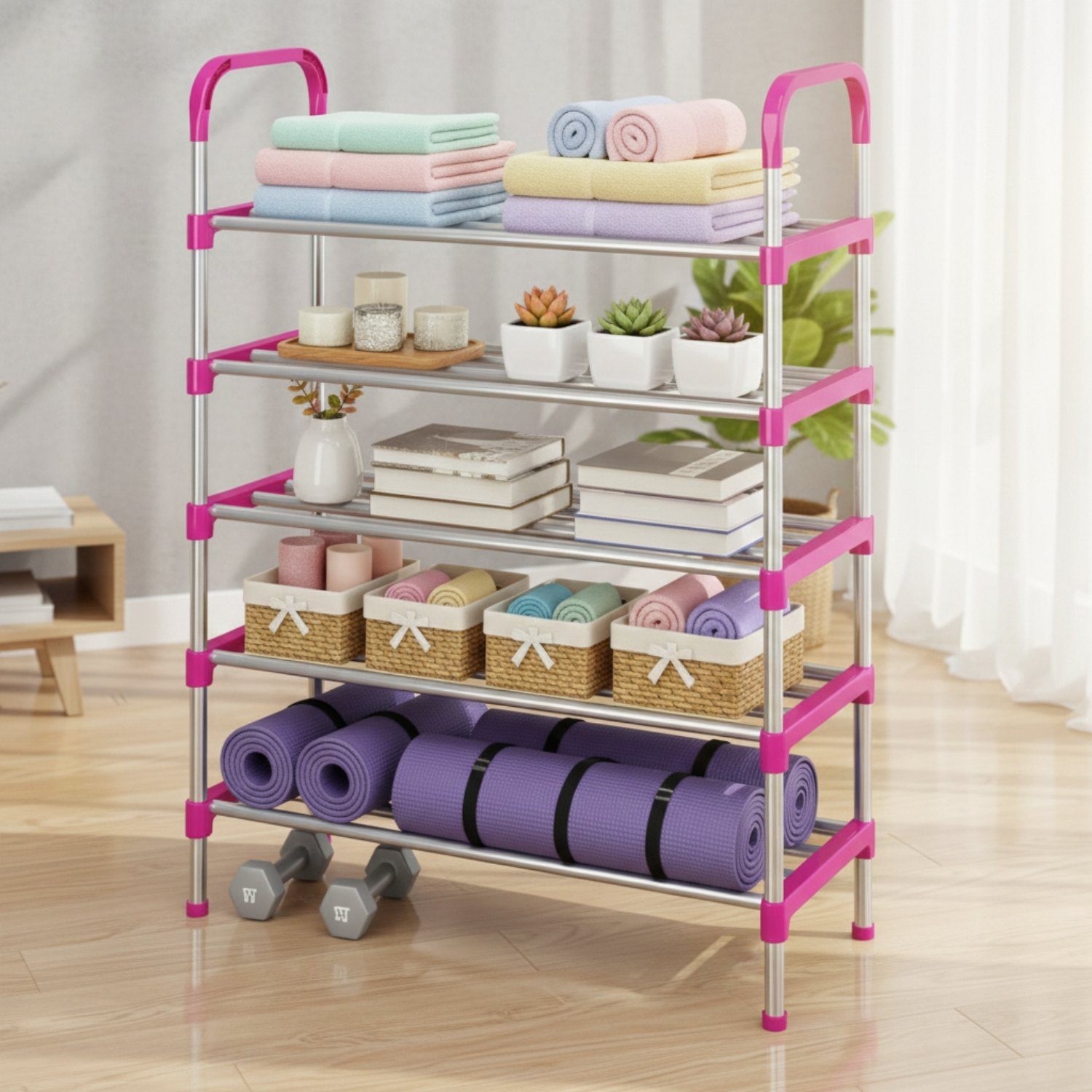 Zapatera de 5 Niveles Estante Organizador Armable Multifuncional Rosa - Imagen 2