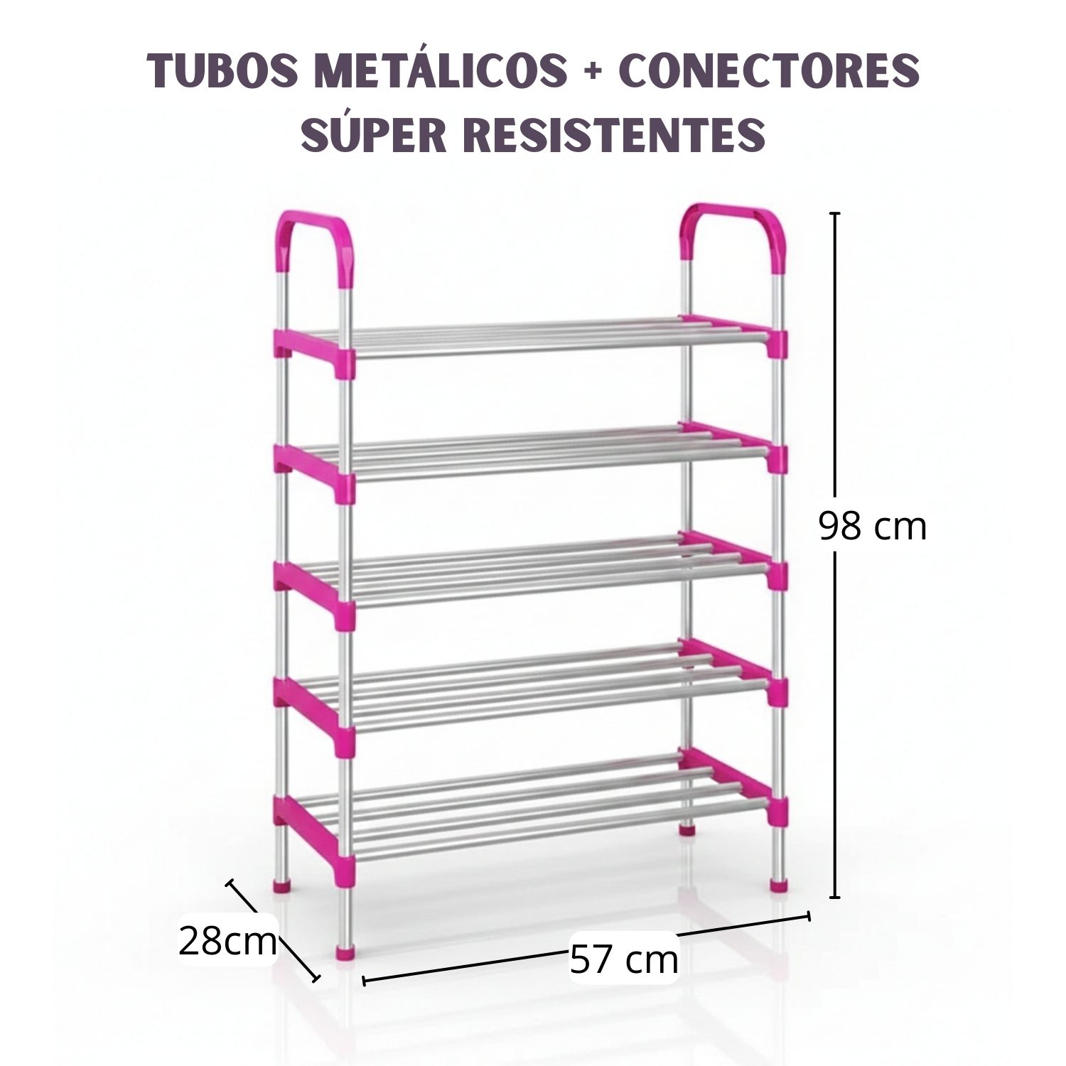 Zapatera de 5 Niveles Estante Organizador Armable Multifuncional Rosa - Imagen 3
