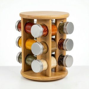 Organizador Especiero Giratorio 360° de Bambú más 12 Frascos Perfecto para tu Cocina