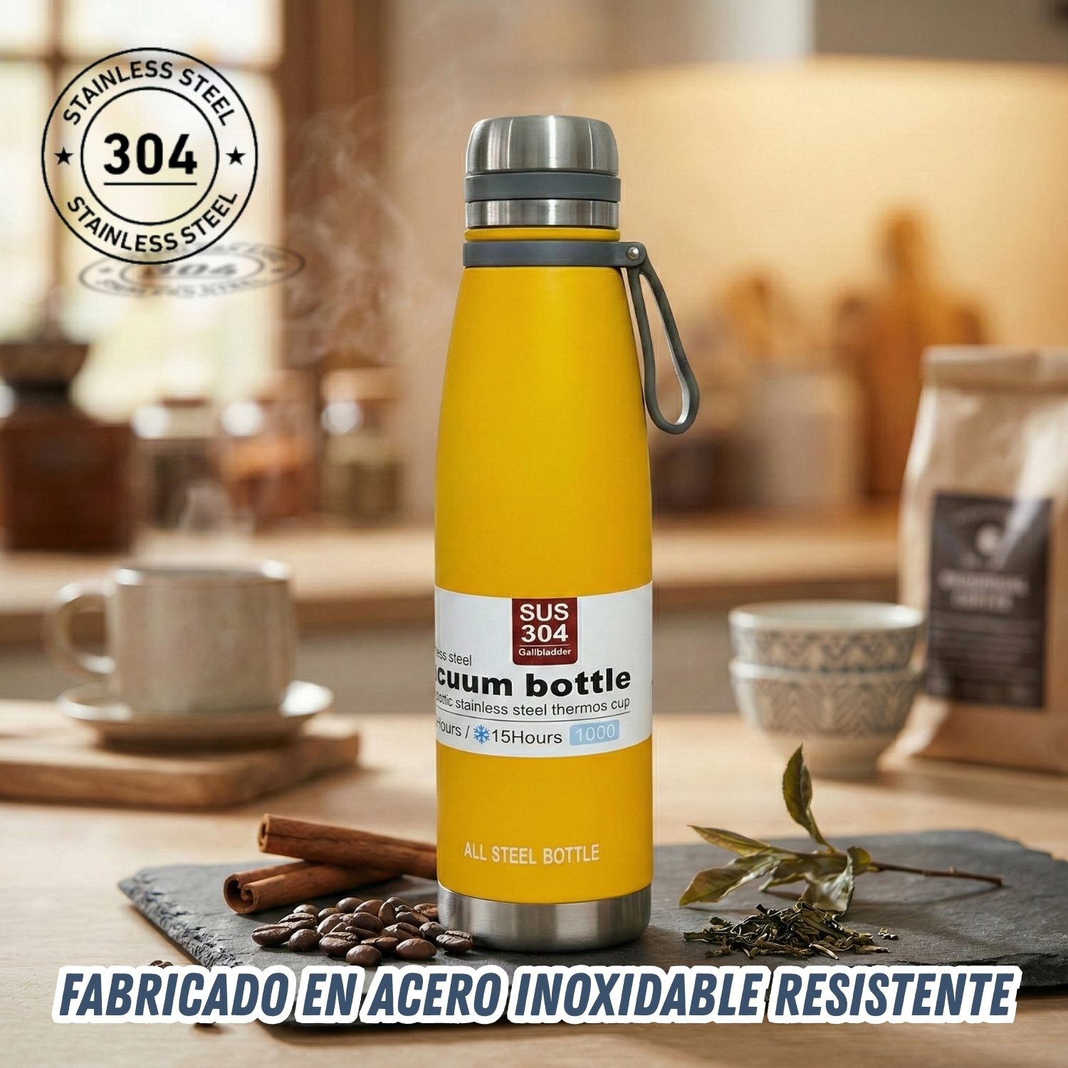 Termo Tomatodo De 1 Litro Acero Inoxidable Color Amarillo - Imagen 2