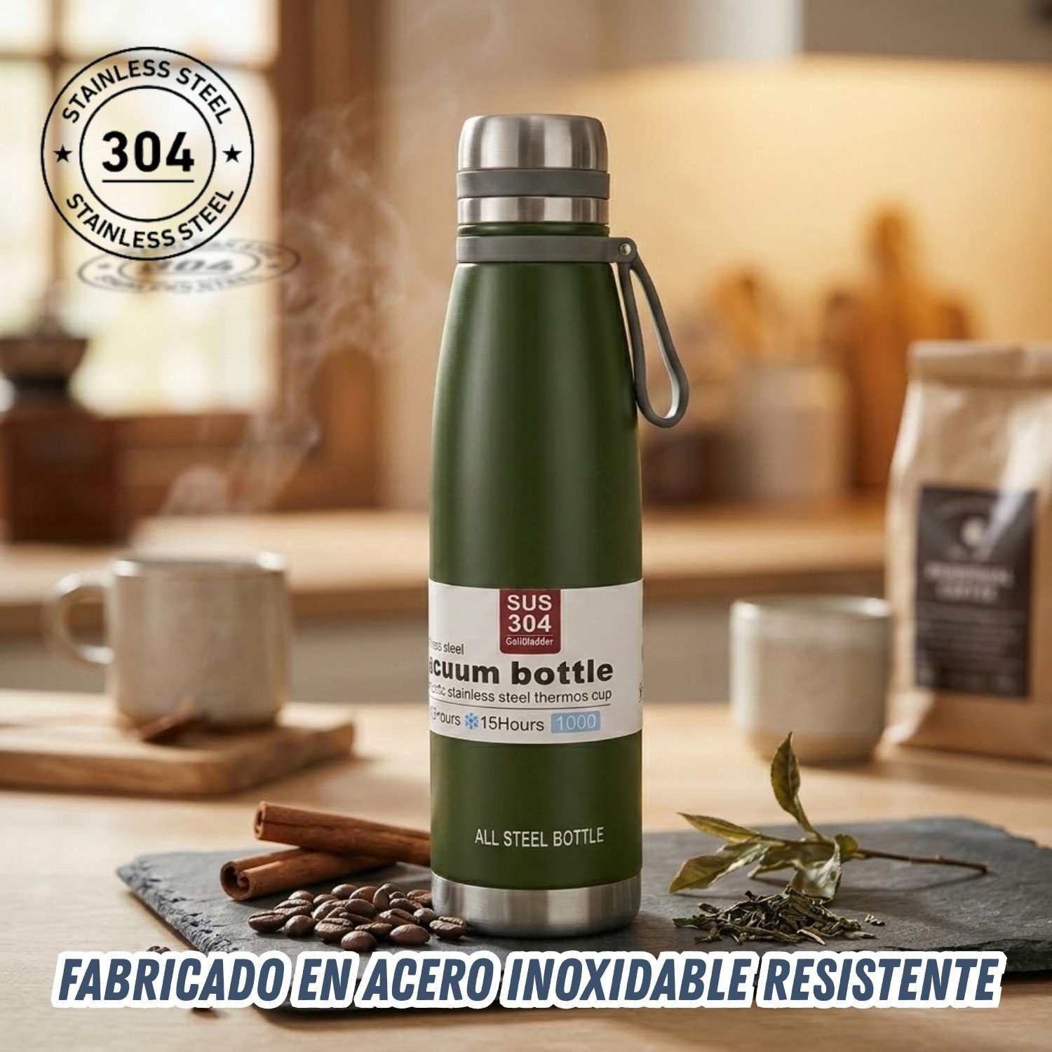 Termo Tomatodo De 600 ML Acero Inoxidable Color Verde - Imagen 2