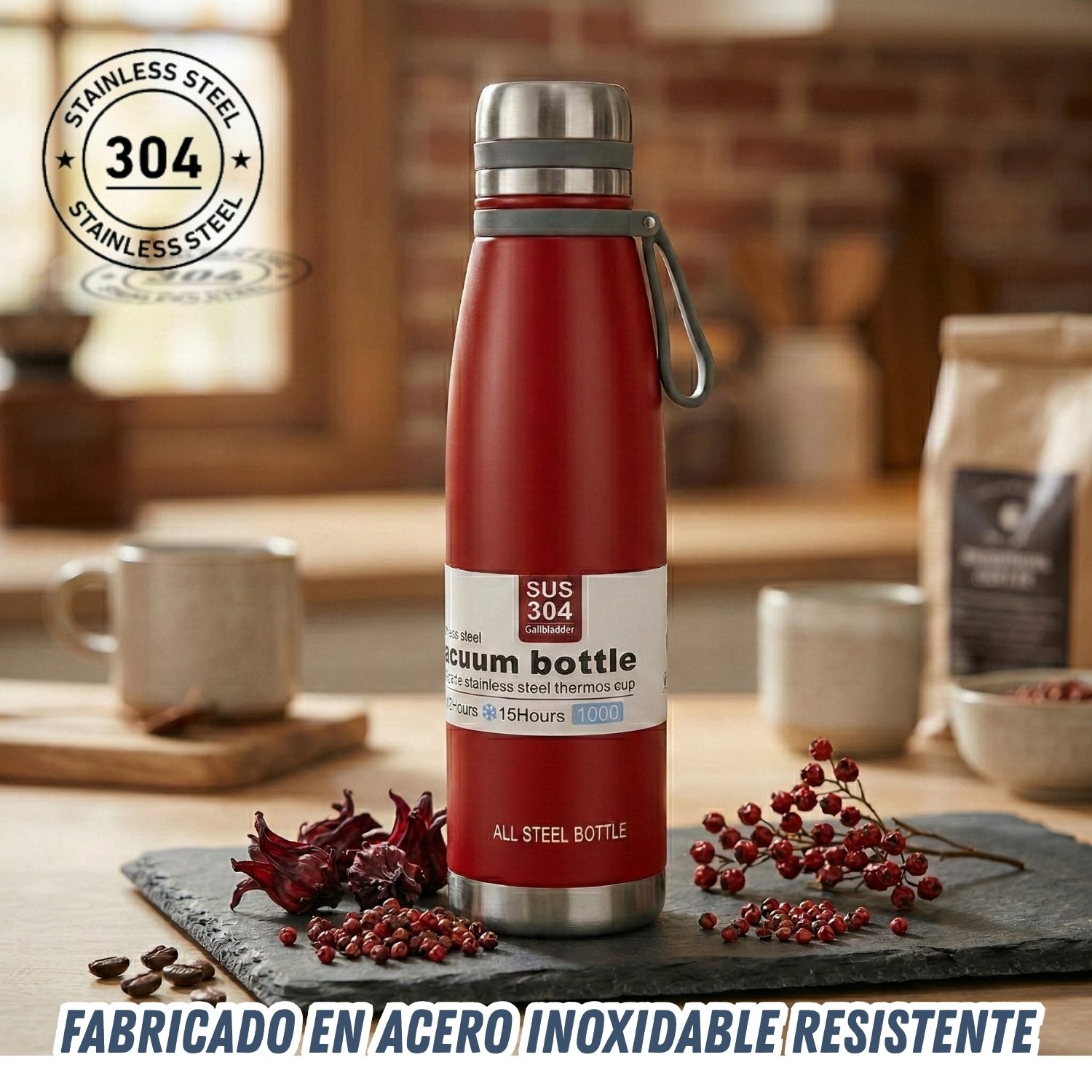 Termo Tomatodo De 1 Litro Acero Inoxidable Color Rojo - Imagen 2