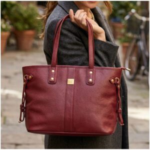 Bolso Tote Bag de Cuero PU Amplio con Compartimientos para Universidad y Uso Diario - Bordó