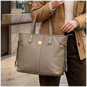 Bolso Tote Bag de Cuero PU Amplio con Compartimientos para Universidad y Uso Diario - Topo