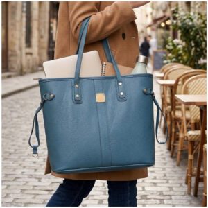 Bolso Tote Bag de Cuero PU Amplio con Compartimientos para Universidad y Uso Diario - Acero