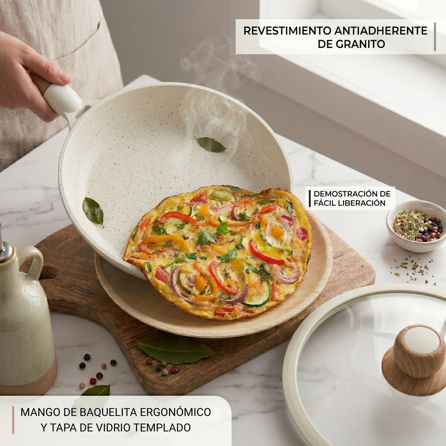 Sartén AlemanGrunf 22cm con Revestimiento Marmolado Crema - Imagen 3
