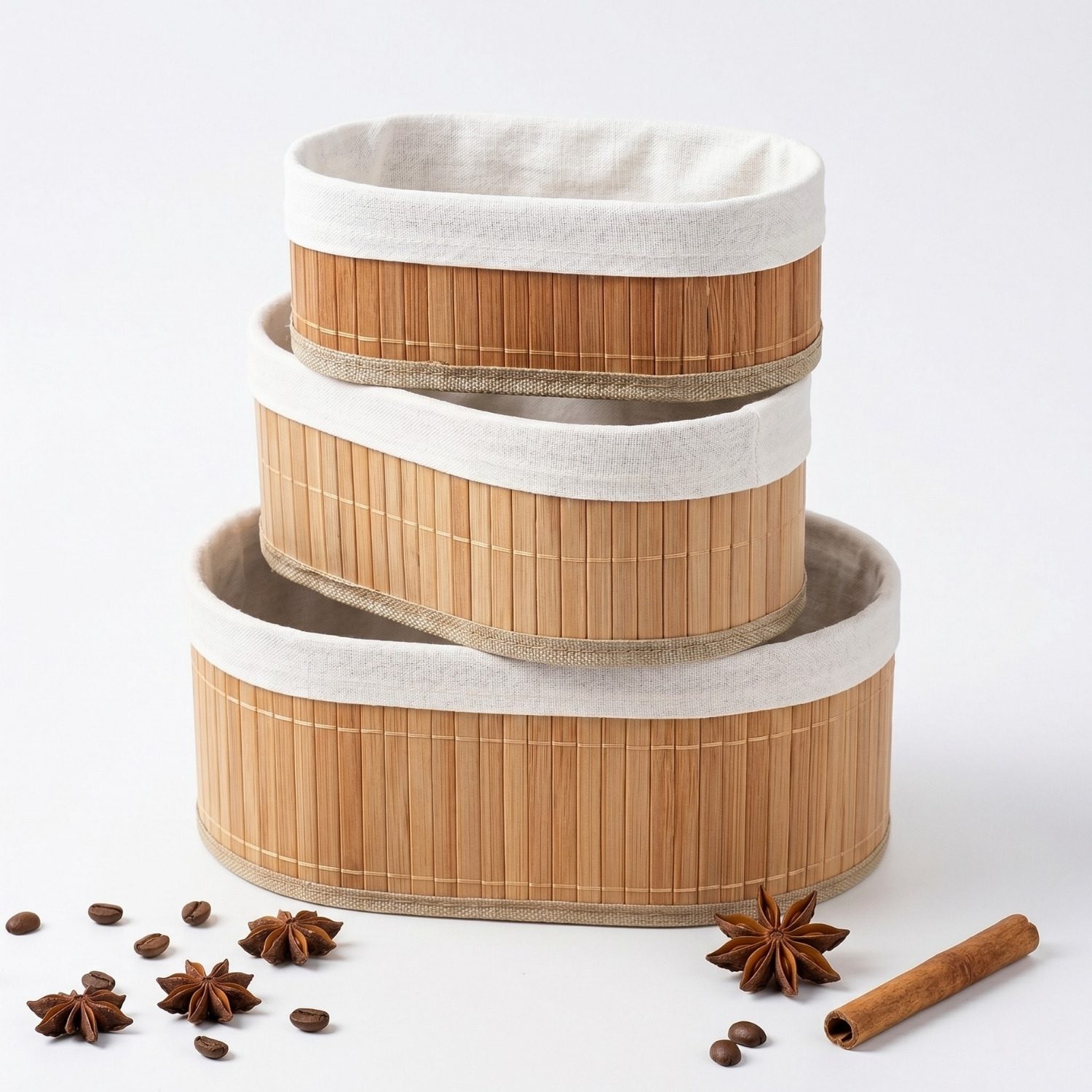 Canastas Organizadoras Decorativas Set 3 Con Interior De Tela Ovalada