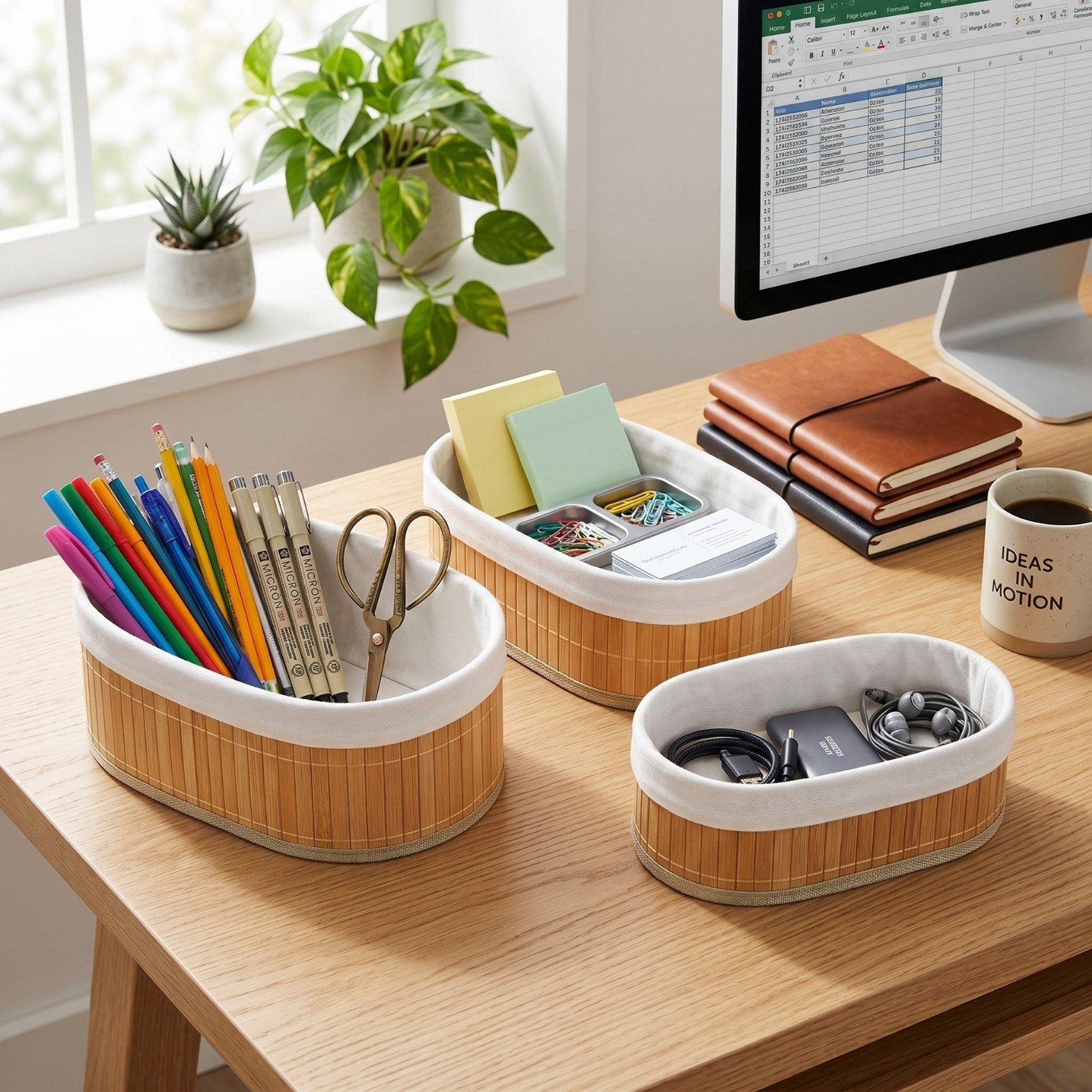 Canastas Organizadoras Decorativas Set 3 Con Interior De Tela Ovalada - Imagen 3