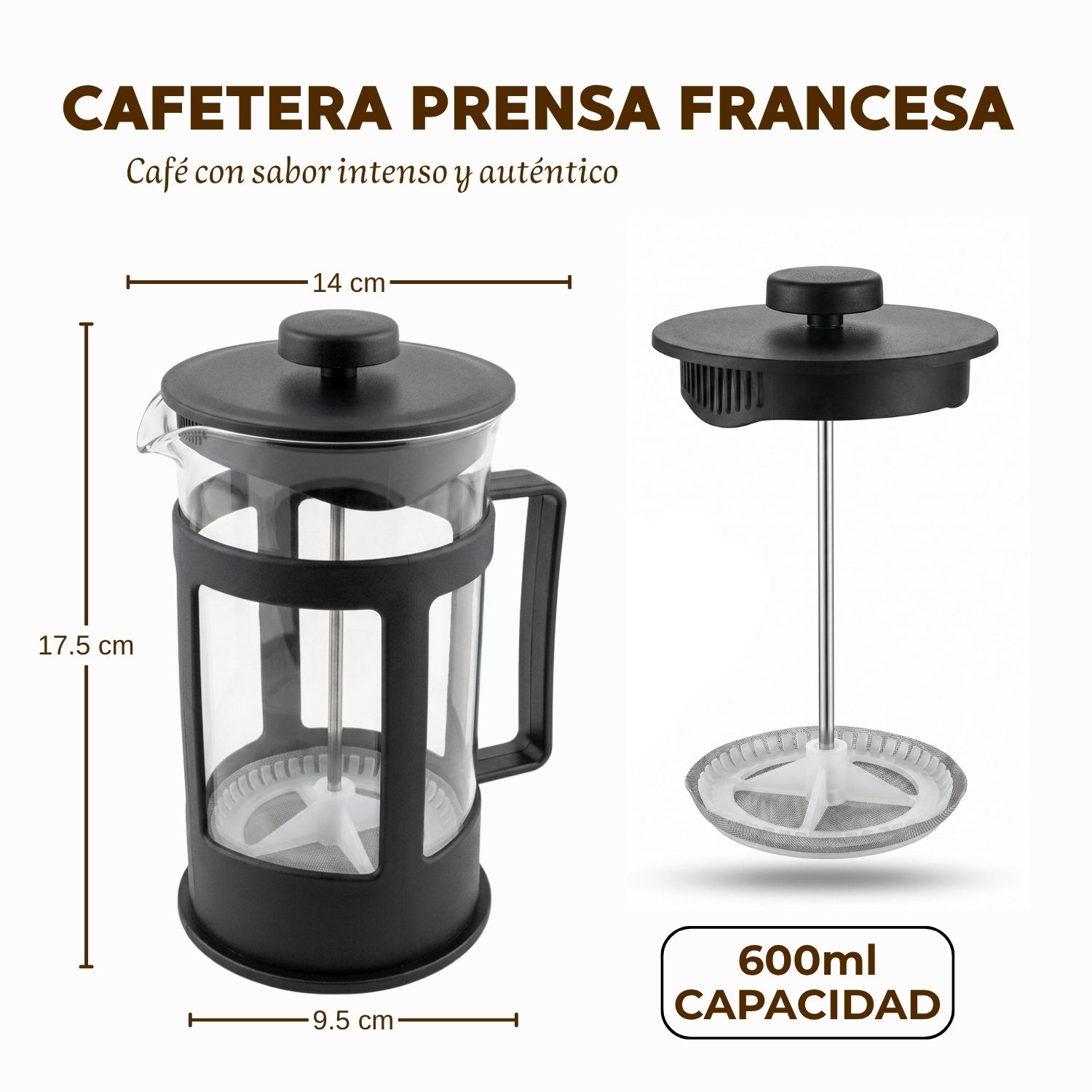 Cafetera Prensa Francesa 600ml Para Café Intenso Y Auténtico - Imagen 4