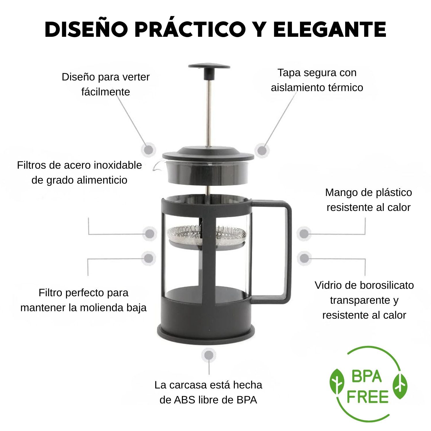 Cafetera Prensa Francesa 600ml Para Café Intenso Y Auténtico - Imagen 6