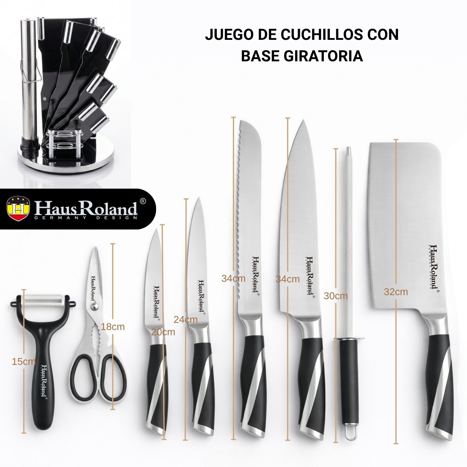 Juego De Cuchillos Haus Roland 9 Pzs Con Base Giratoria - Imagen 5
