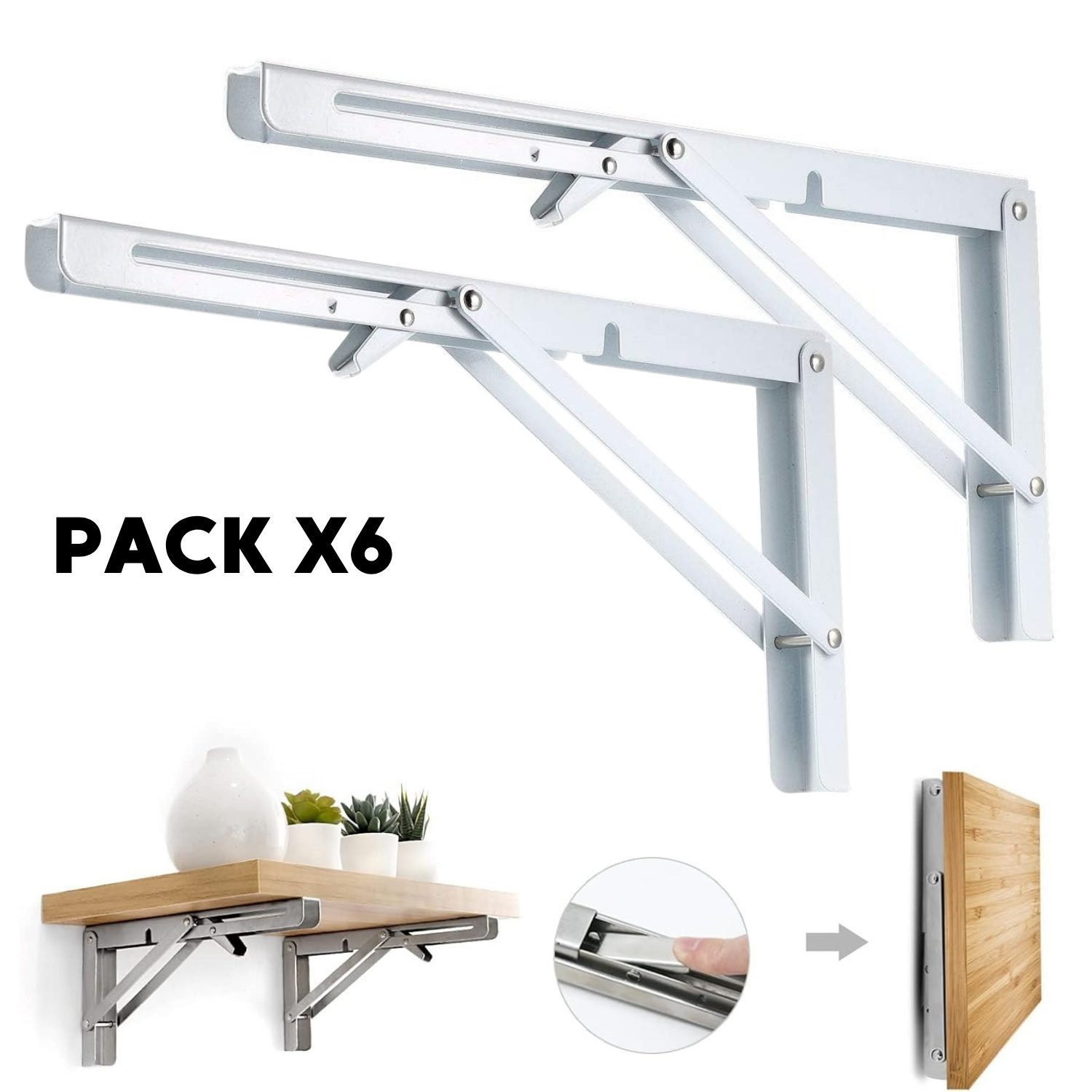 Repisa, Soporte, Ángulo Plegable Push 40cm Pack X6