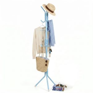 Perchero Organizador de Pie para Ropa, Sombrero y Carteras Celeste