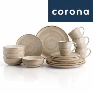 Vajilla Corona Caoba Gris 16 Piezas Estilo Artesanal