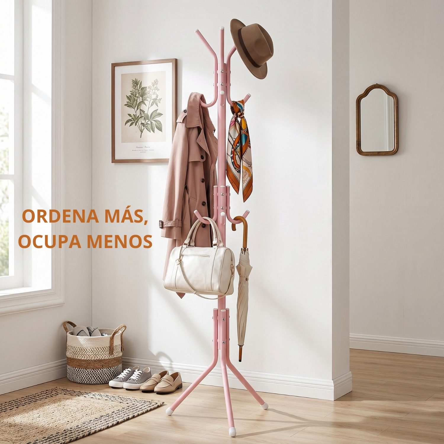 Perchero Organizador de Pie para Ropa, Sombrero y Carteras Rosa - Imagen 7