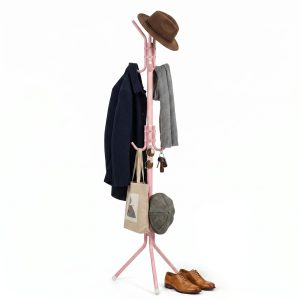 Perchero Organizador de Pie para Ropa, Sombrero y Carteras Rosa