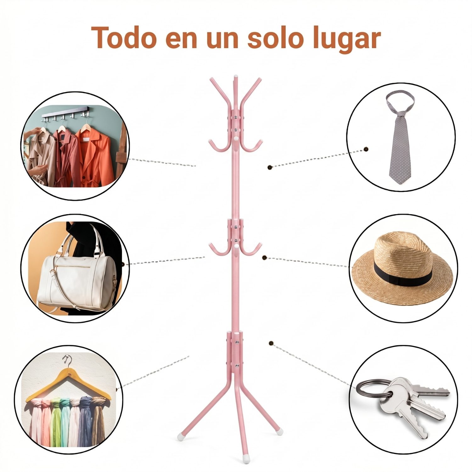 Perchero Organizador de Pie para Ropa, Sombrero y Carteras Rosa - Imagen 2