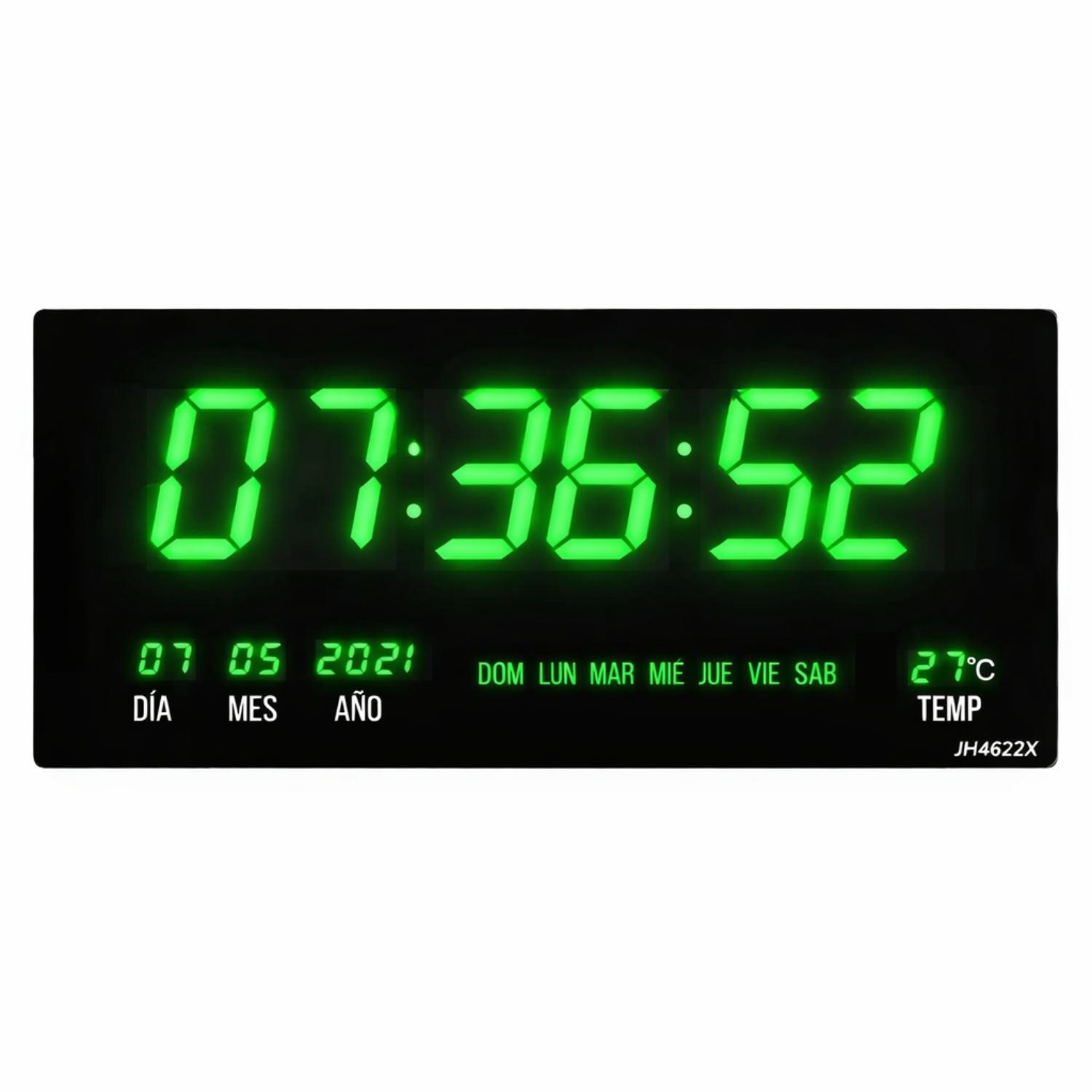 Reloj Digital de Pared 46 x 22cm Fecha, Hora y Temperatura Verde Led