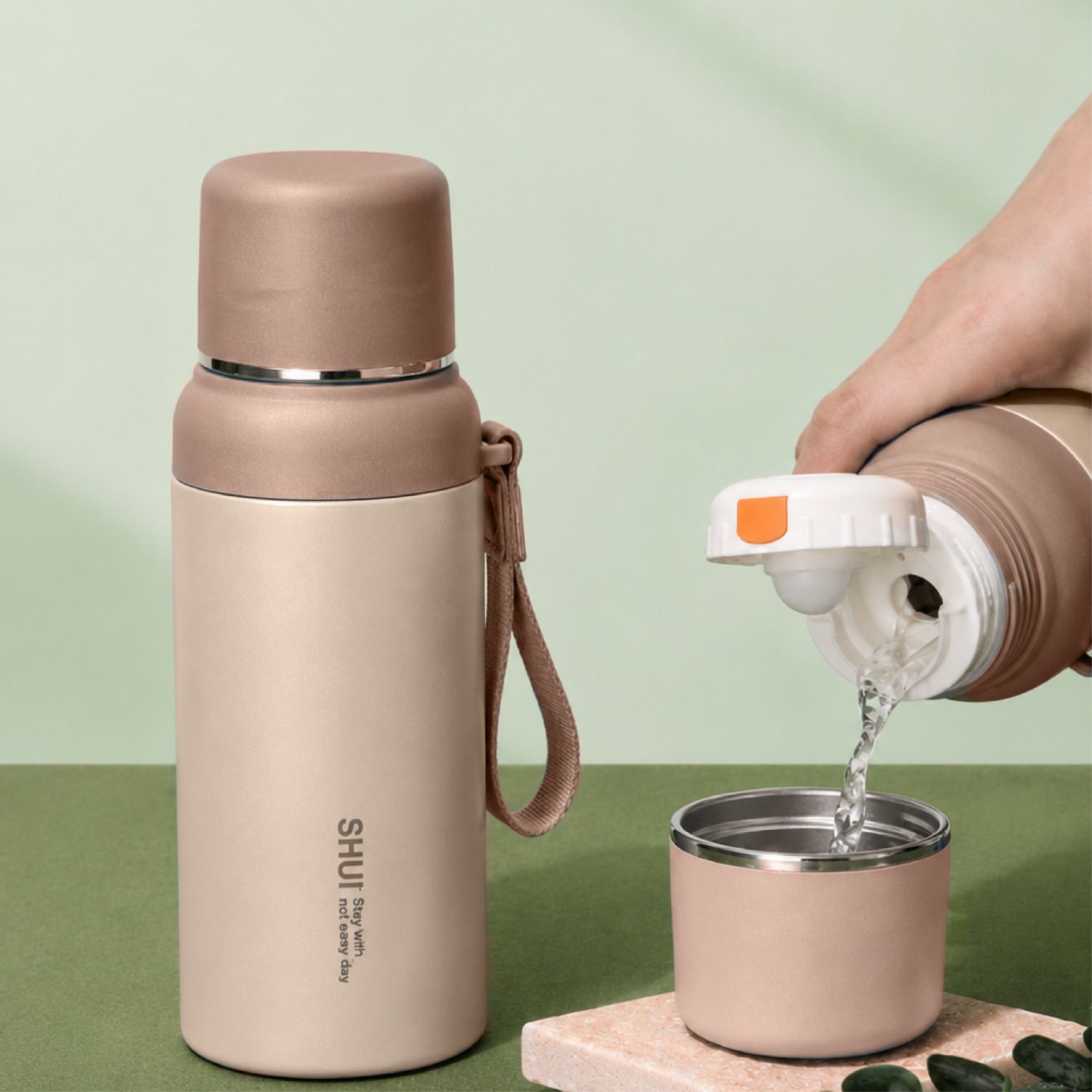 Termo Botella de Acero Inoxidable 600ml Beige - Imagen 4