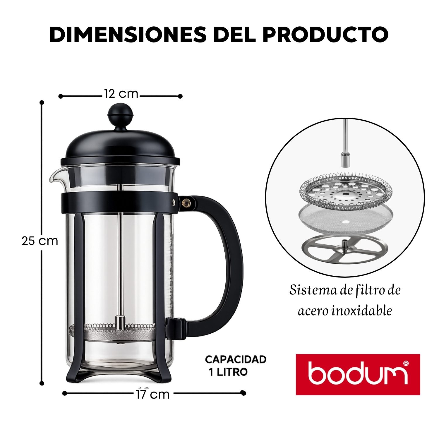 Cafetera Prensa Francesa Bodum Chambord 1000 ml | Café con extracción completa - Imagen 2