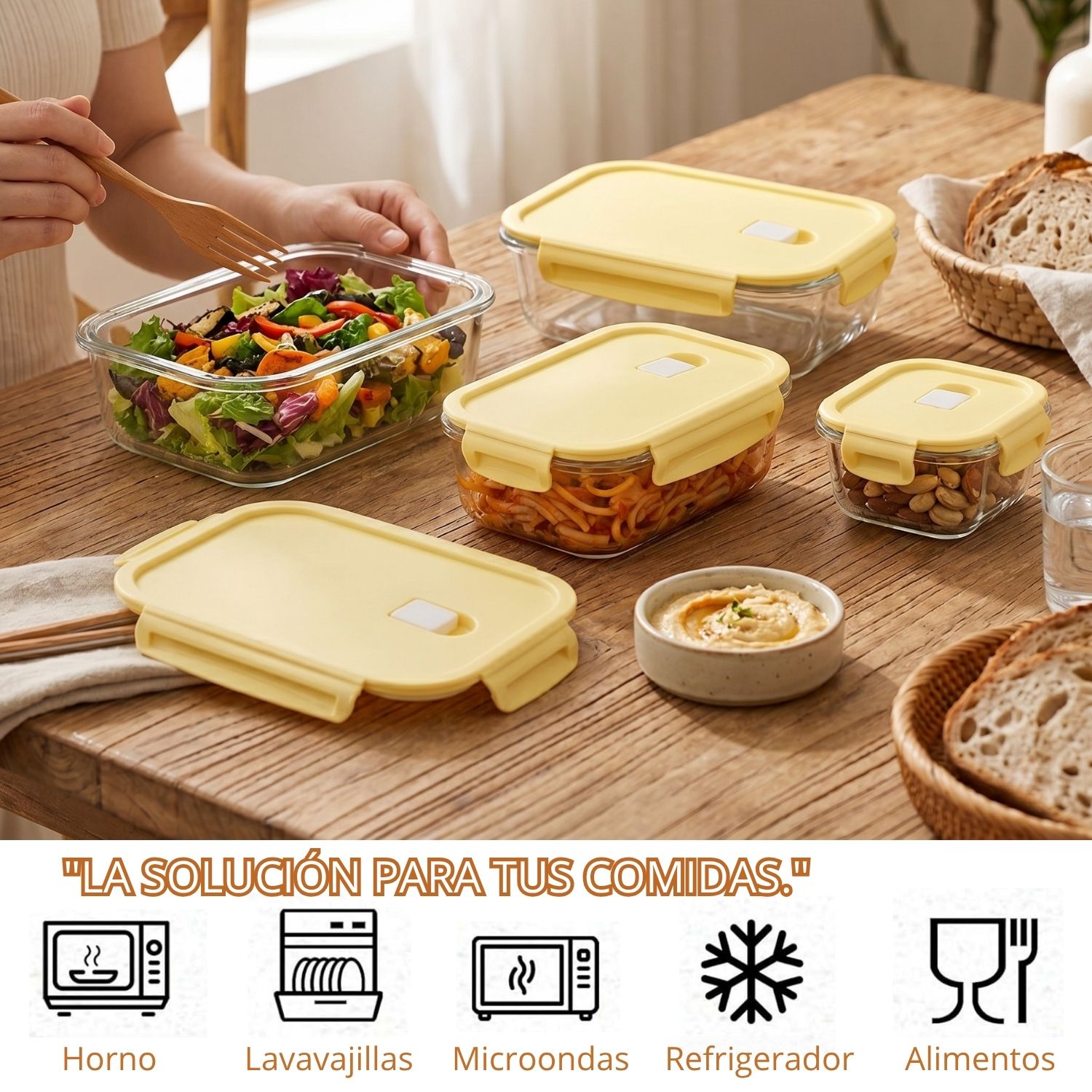 Taper de Vidrio Hermético 700ml Rectangular 3 Pzs Vainilla - Imagen 3