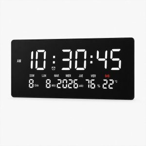 Reloj Digital LED de Pared 46 cm con Temperatura y Humedad Blanco