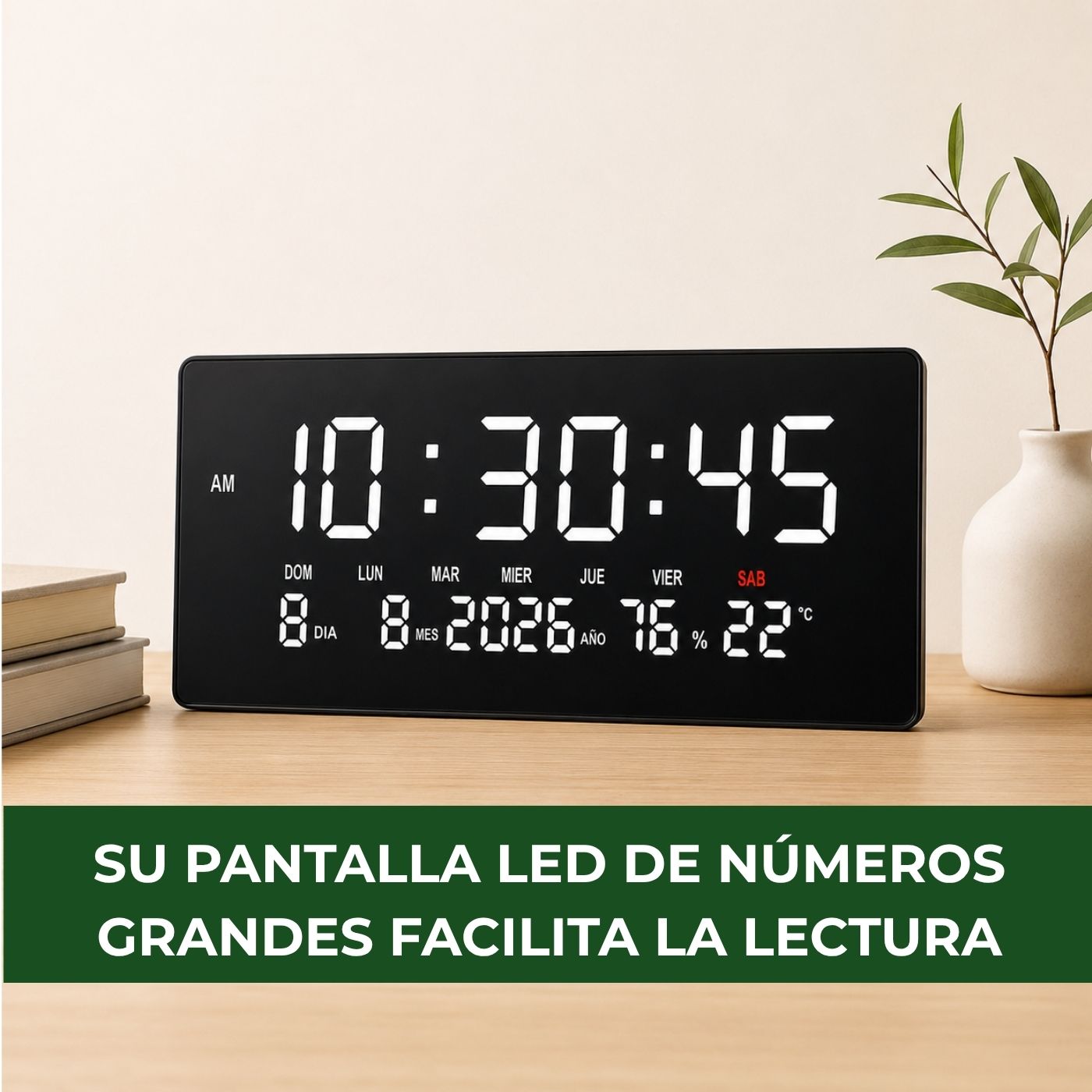 Reloj Digital LED de Pared 46 cm con Temperatura y Humedad Blanco - Imagen 3