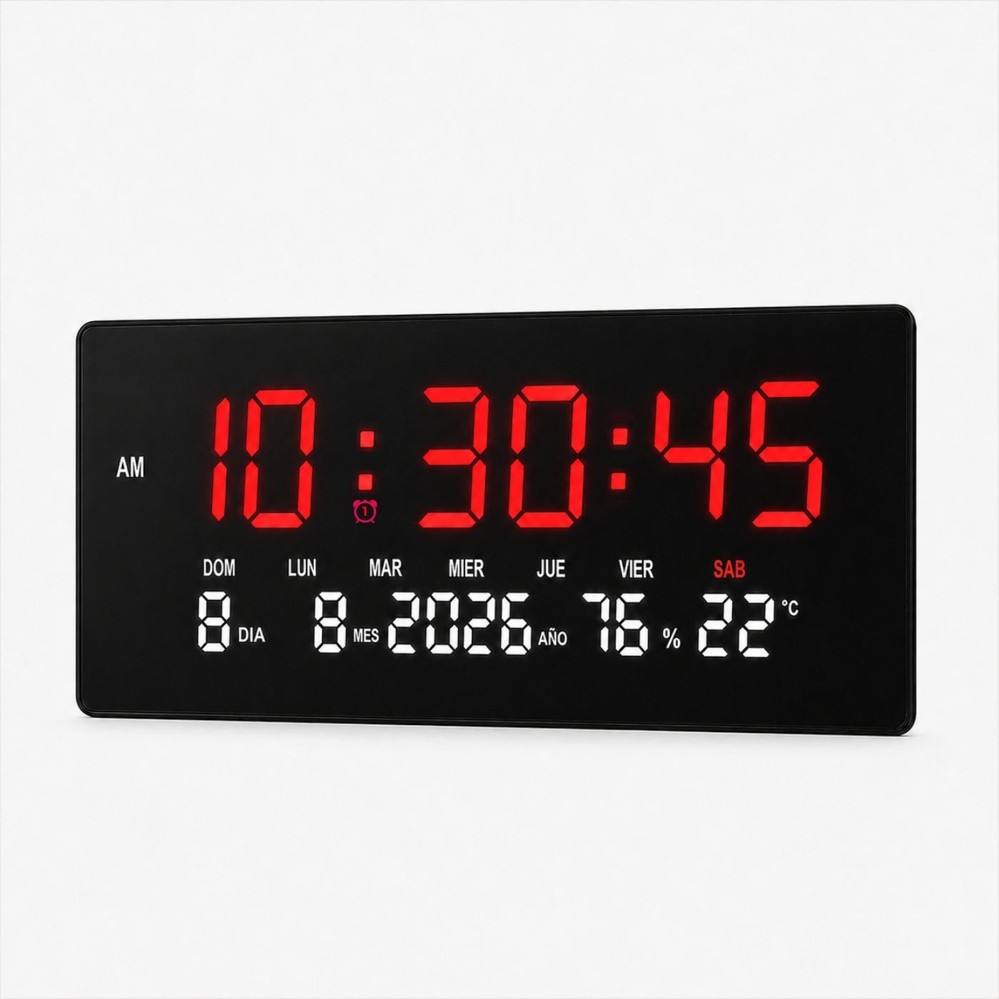 Reloj Digital LED de Pared 46 cm con Temperatura y Humedad Rojo