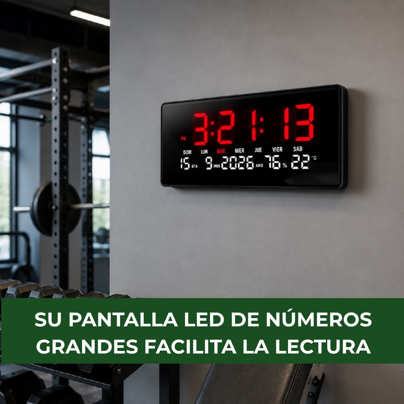 Reloj Digital LED de Pared 46 cm con Temperatura y Humedad Rojo - Imagen 3