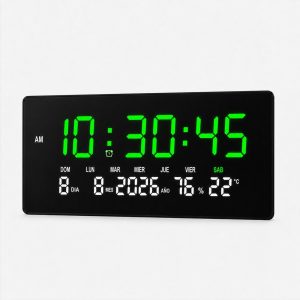 Reloj Digital LED de Pared 46 cm con Temperatura y Humedad Verde