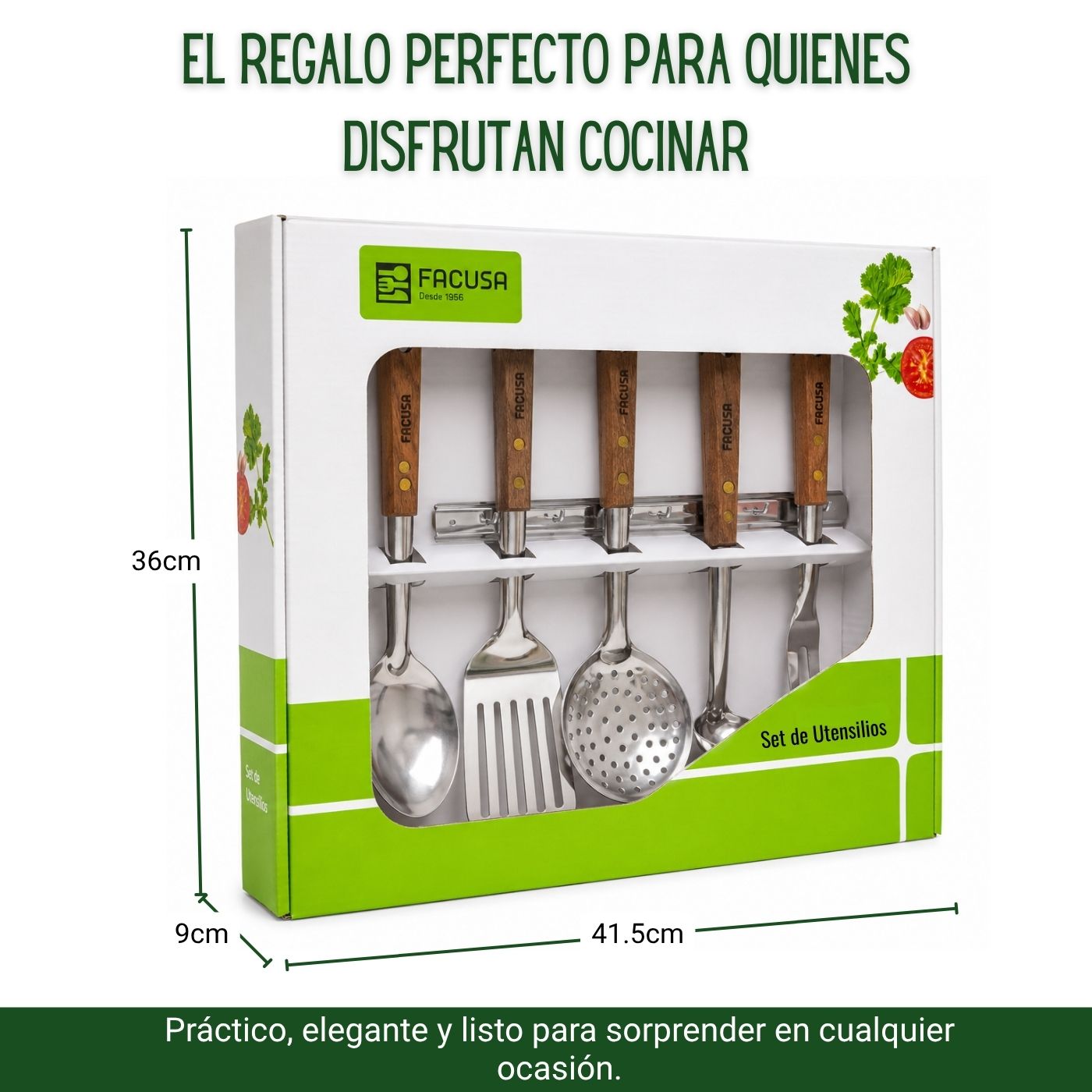 Set de Utensilios de Cocina Facusa – Acero Inox y Mango de Madera - Imagen 2