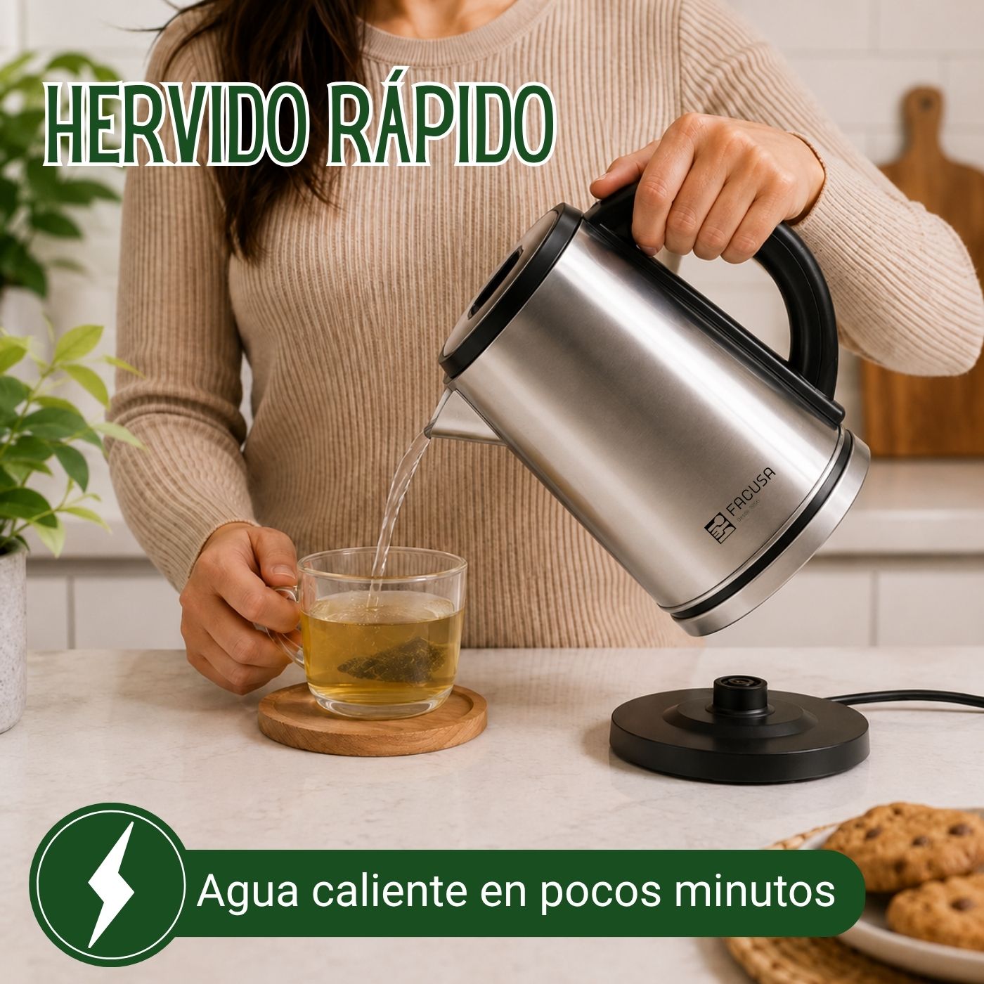 Hervidor Eléctrico de Acero Inoxidable Facusa 1.7L - Imagen 2
