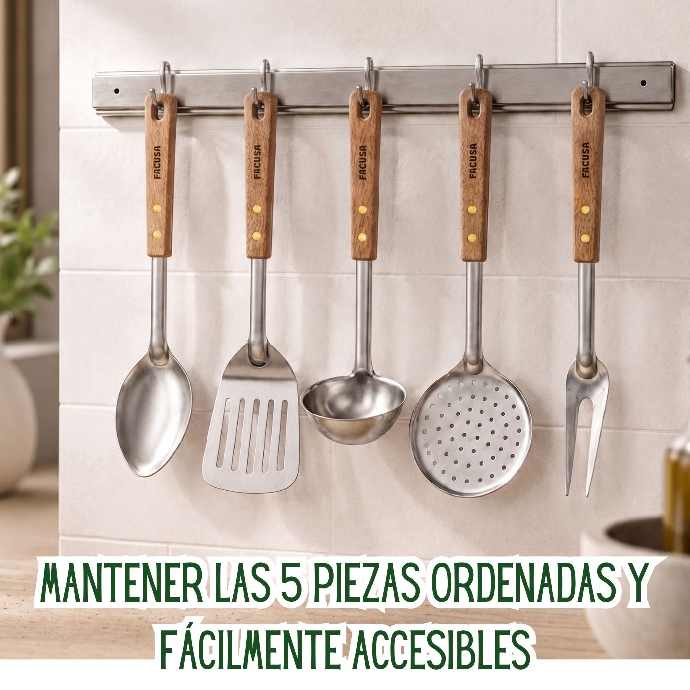 Set de Utensilios de Cocina Facusa – Acero Inox y Mango de Madera - Imagen 3