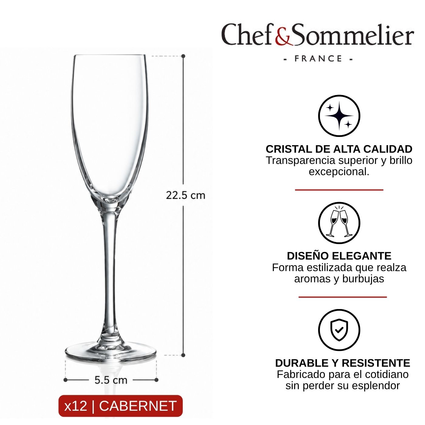 Copa Flauta Cristal 160ml Cabernet -X12 Copas Champagne - Imagen 2
