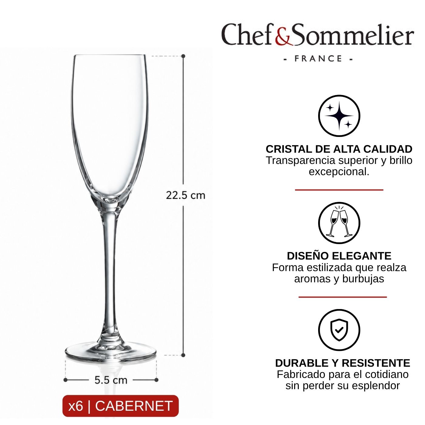 Copa Flauta Cristal 160ml Cabernet -X6 Copas Champagne - Imagen 2