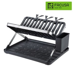 Escurridor de Platos Plegable + Bandeja Inferior y Portacubiertos