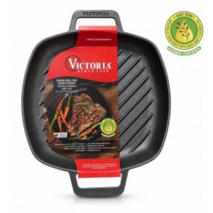 Sartén Curado de Hierro Fundido Victoria 25cm - Grill Ideal para Parrillas y Más