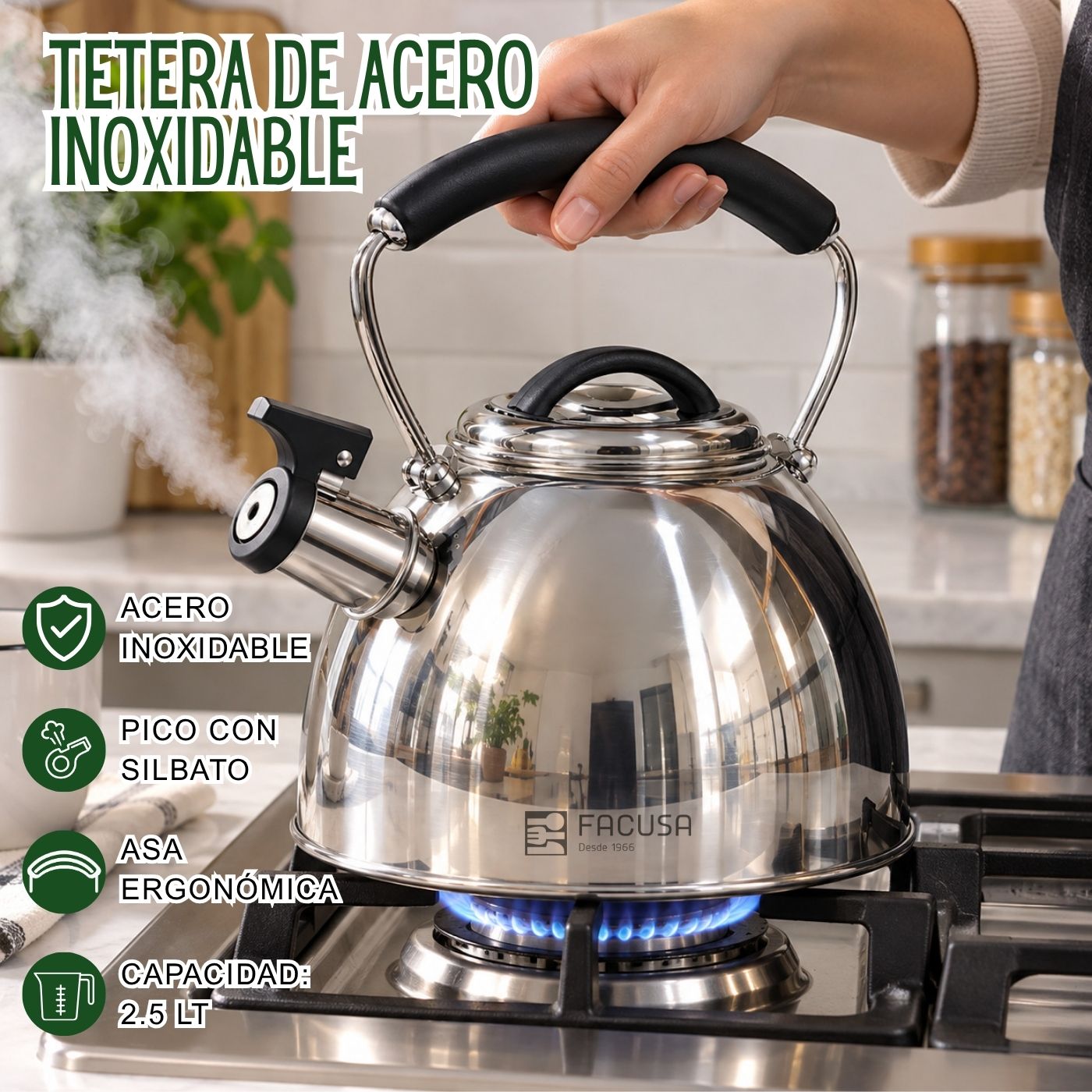 Tetera Facusa Essential 2.5L de Acero con Silbato - Imagen 4