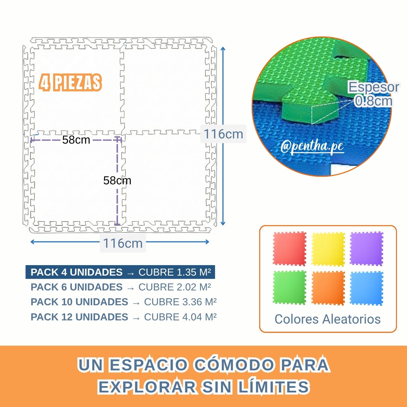 Piso de Goma para Niños 59x59x0.8cm Pack 4 Unid - Imagen 3